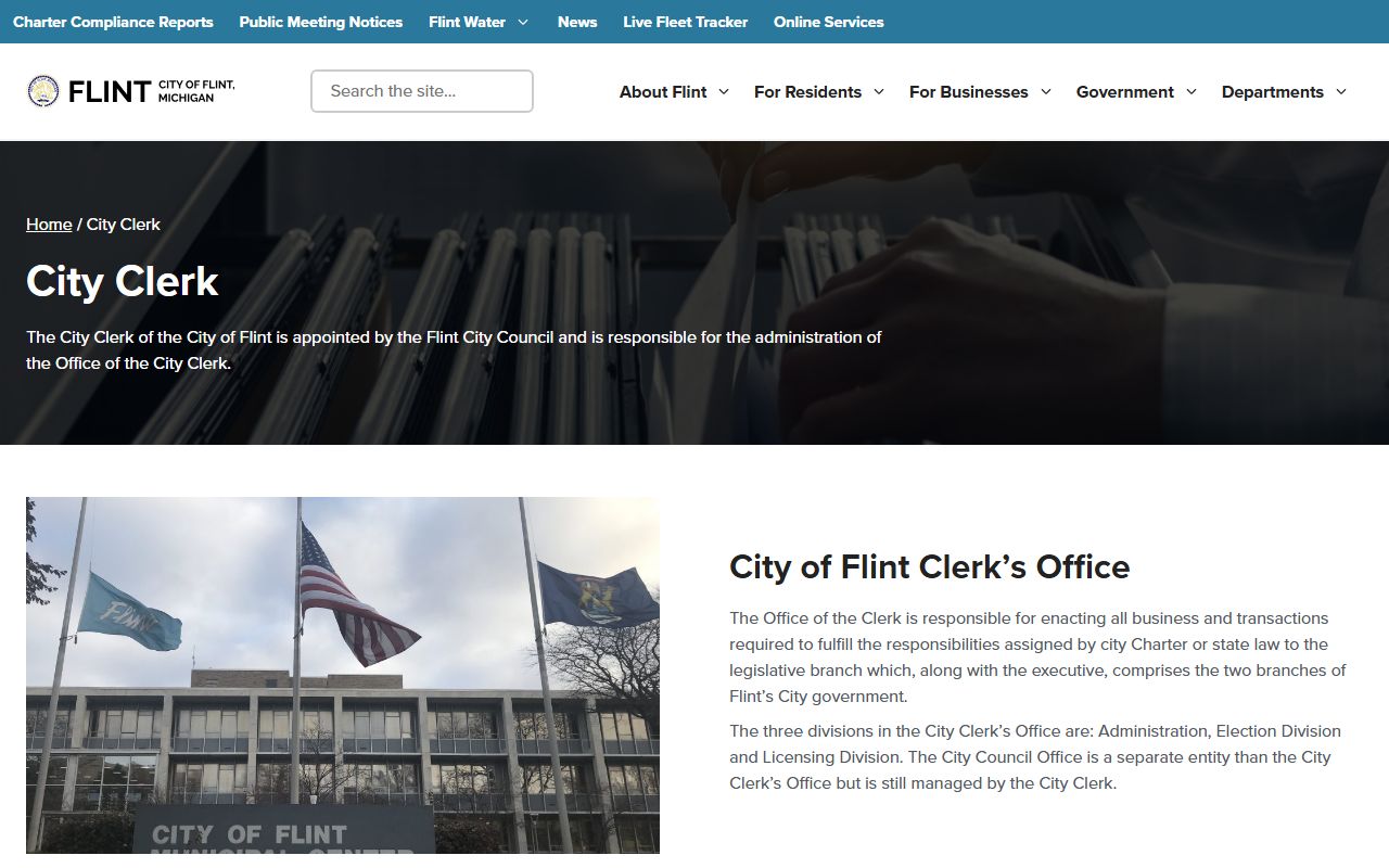 Flint City Clerk page for criminal court records and FOIA requests