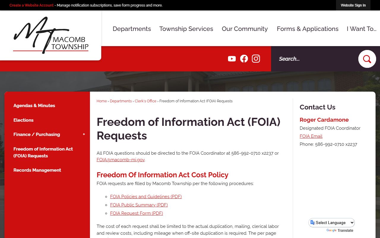 Macomb Township FOIA page for criminal court records