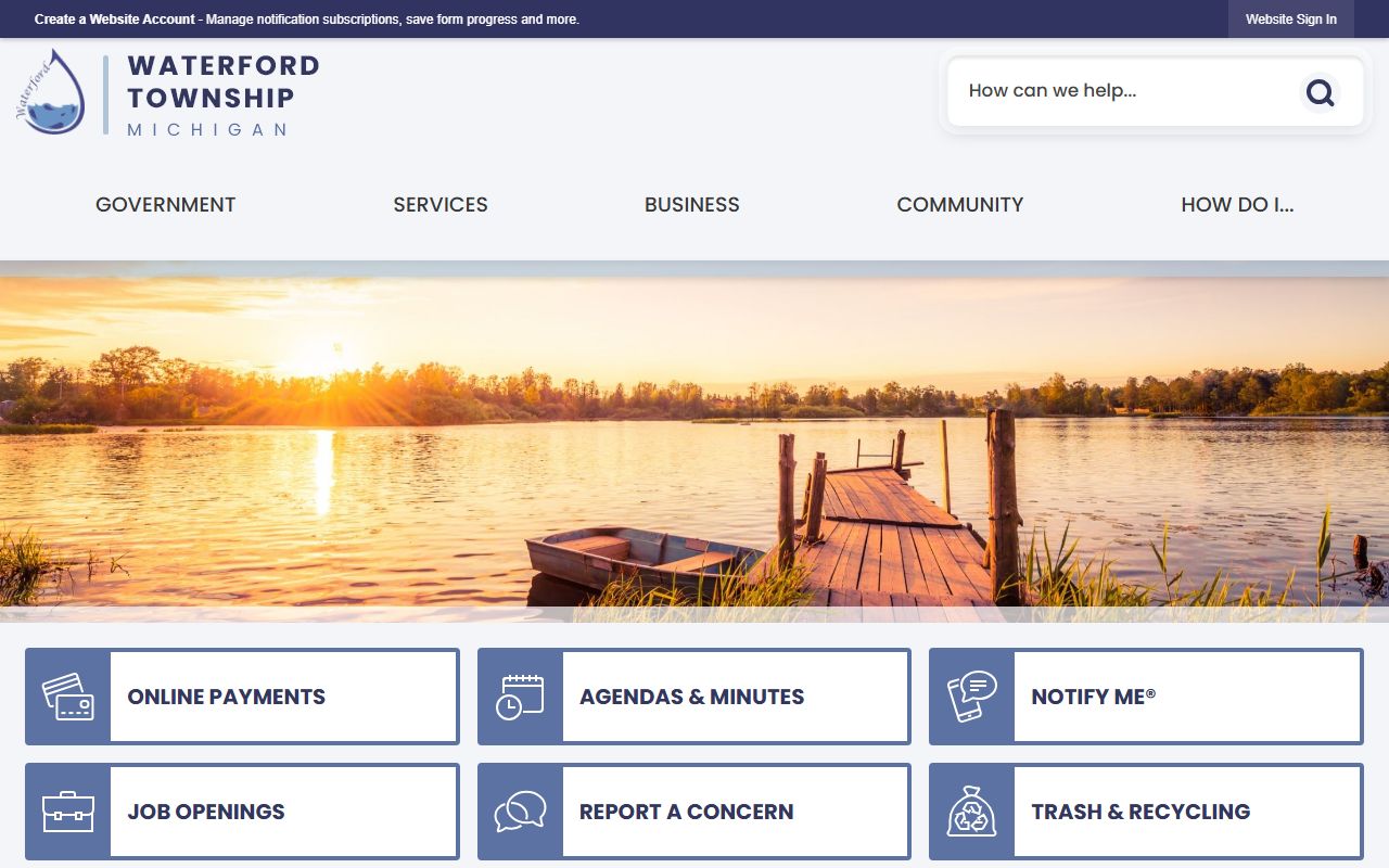 Waterford Township website for criminal court records and public records access in Oakland County