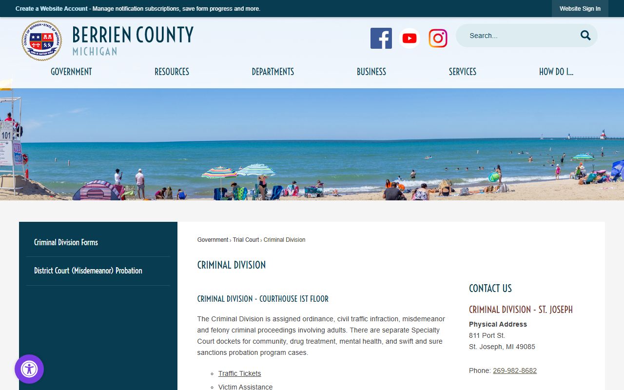 Berrien County Criminal Division page for criminal court records