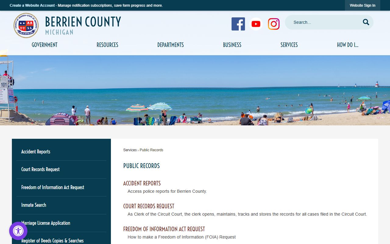 Berrien County public records information page for criminal court records