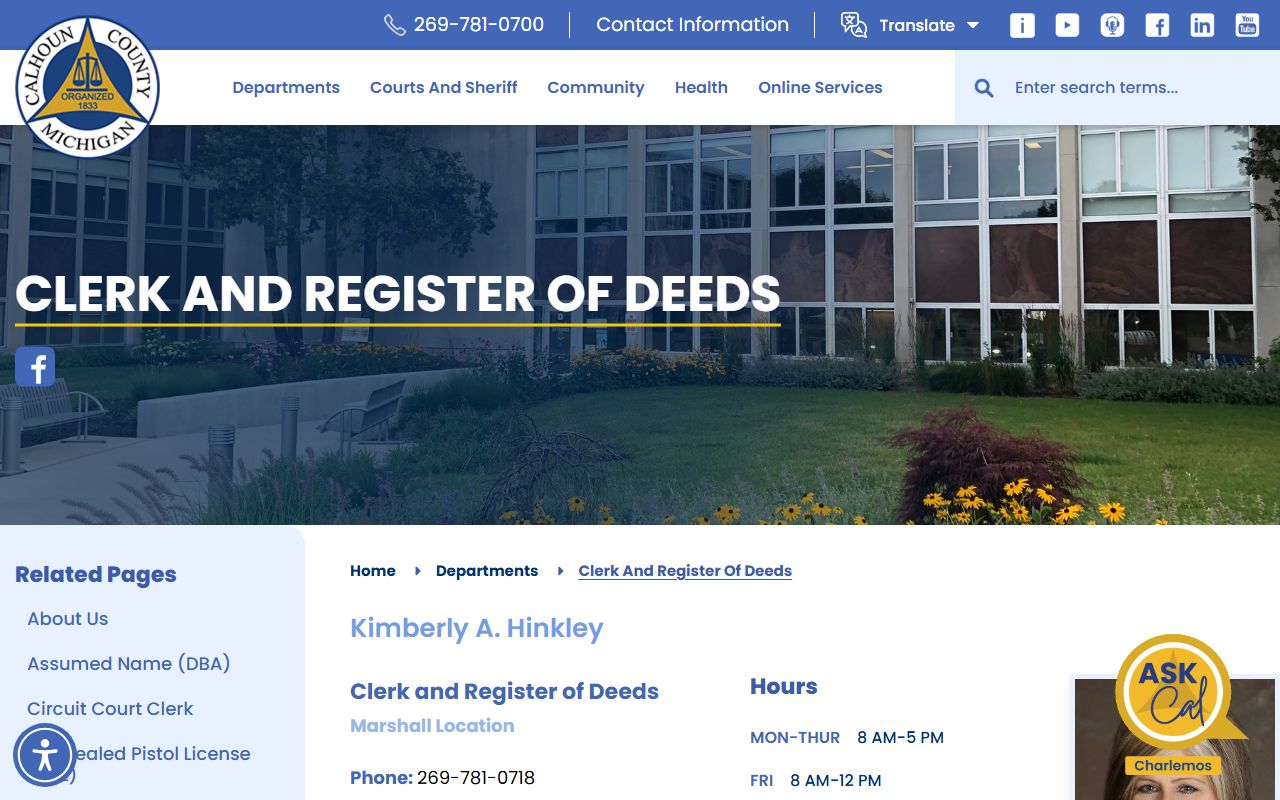 Calhoun County Clerk page for criminal court records requests