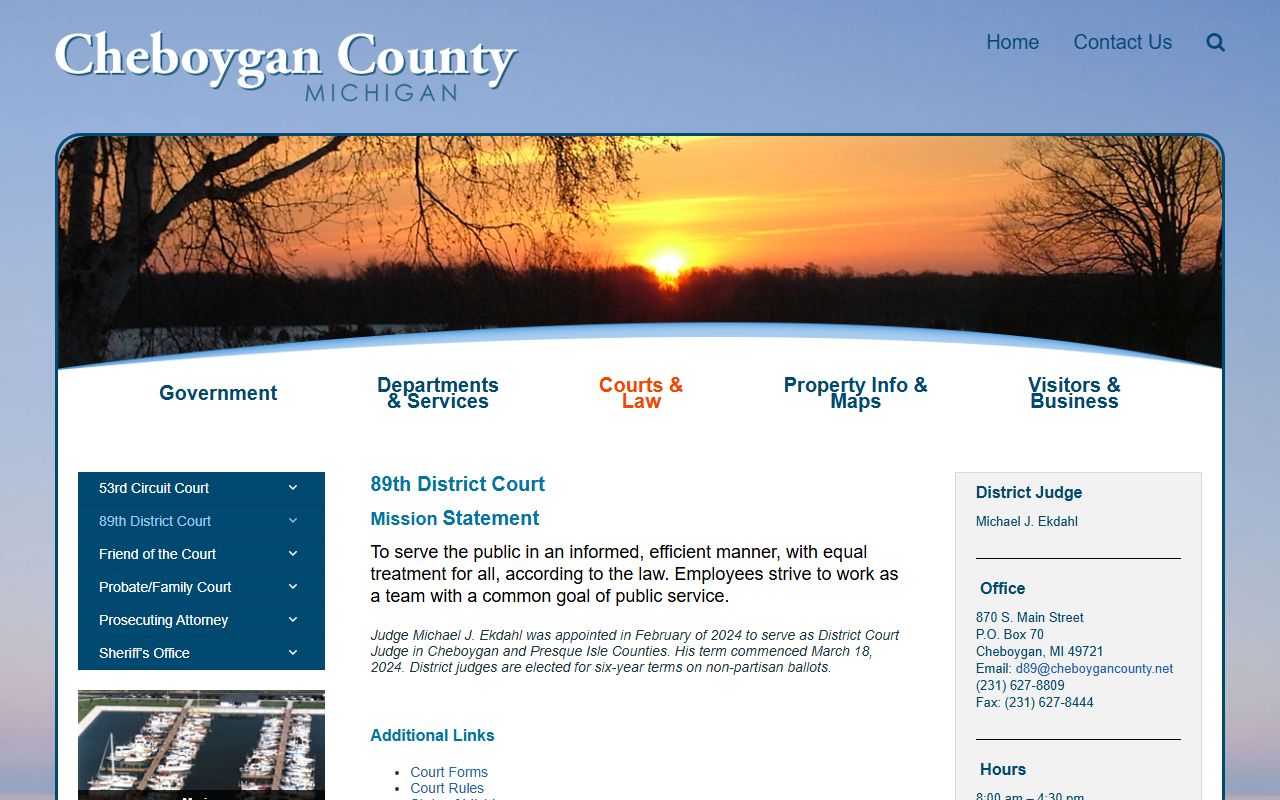 Cheboygan County 89th District Court page for misdemeanor records