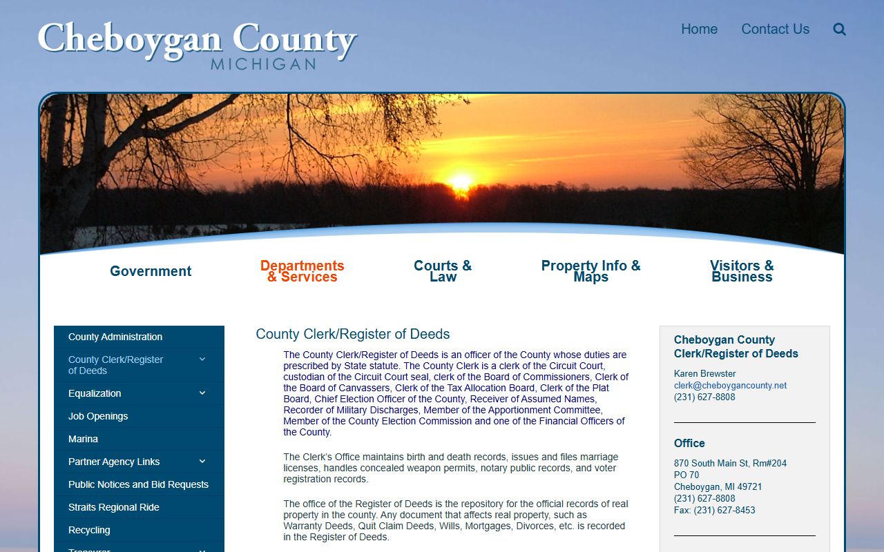 Cheboygan County Clerk office page for criminal court records