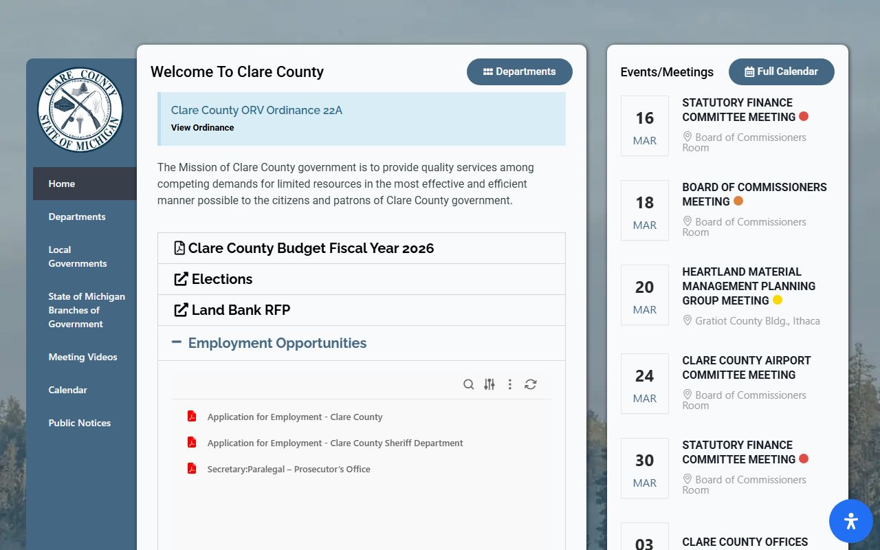 Clare County government website for criminal court records access