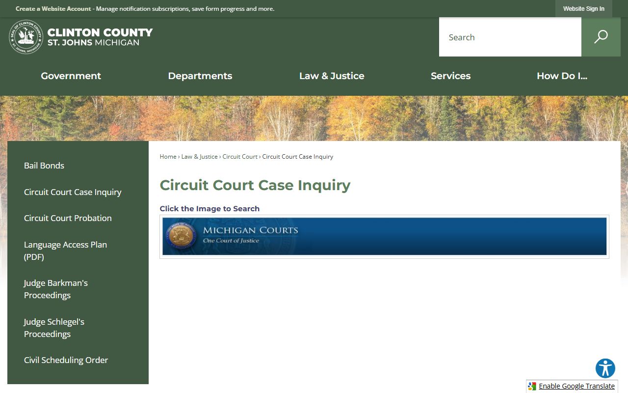 Clinton County Circuit Court Case Inquiry tool for criminal records