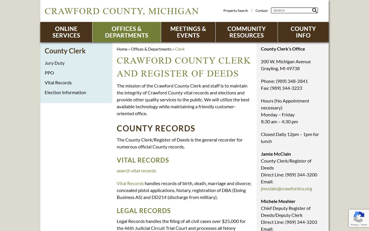 Crawford County Clerk information page for criminal court records