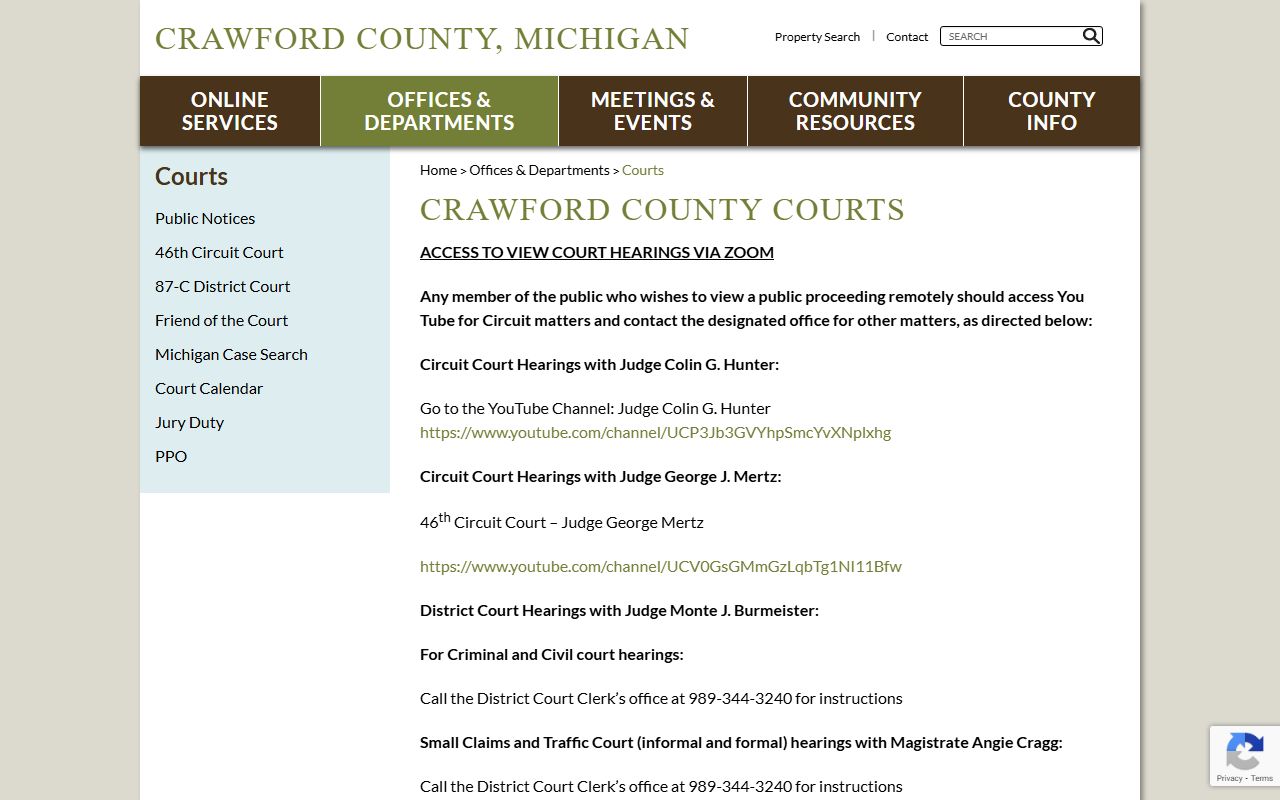 Crawford County courts page for circuit and district court information