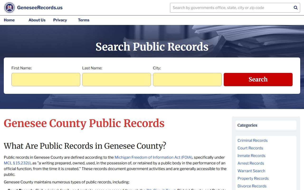 Genesee Records portal for searching Flint criminal court records