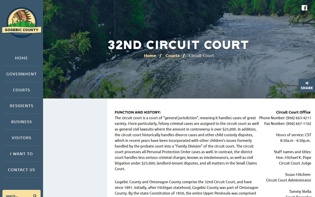 Gogebic County 32nd Circuit Court page for criminal cases