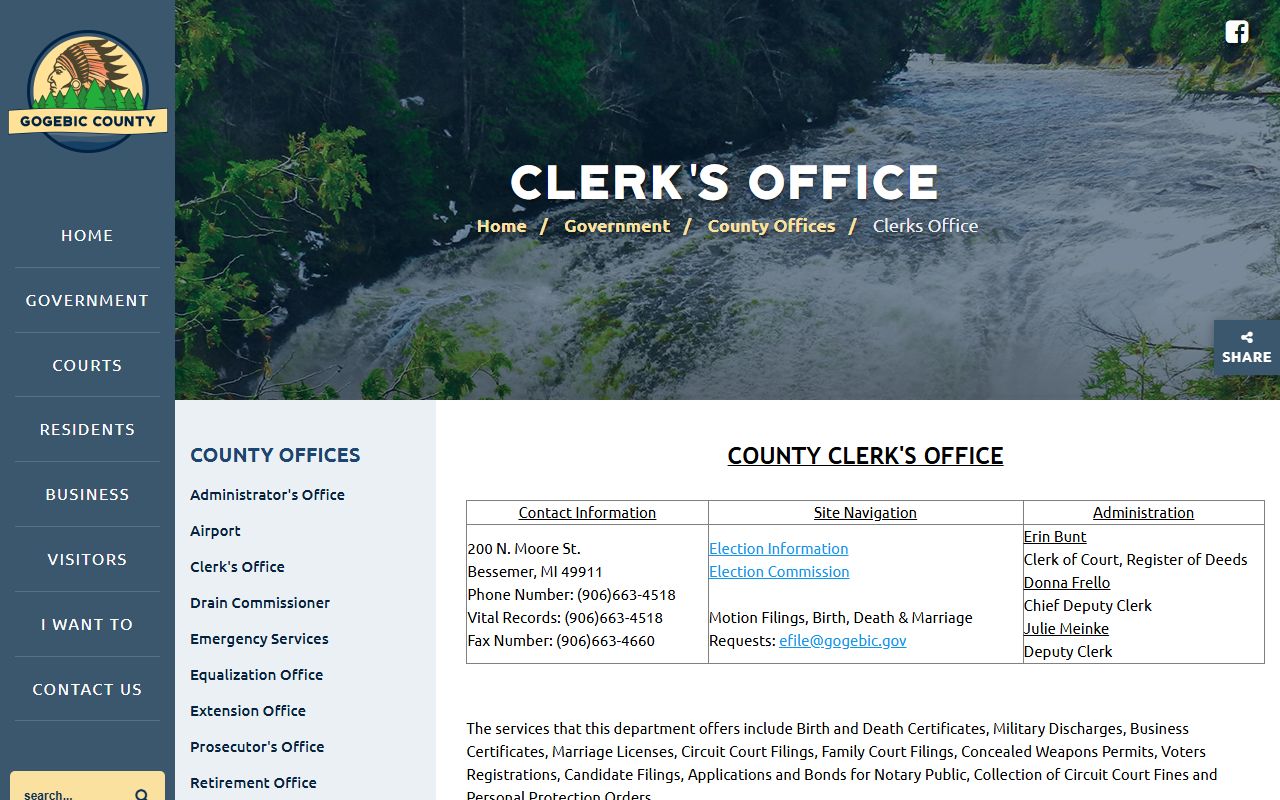 Gogebic County Clerk's Office page for records access