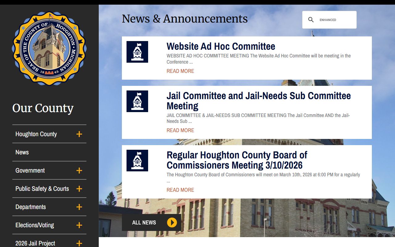 Houghton County website for criminal court records