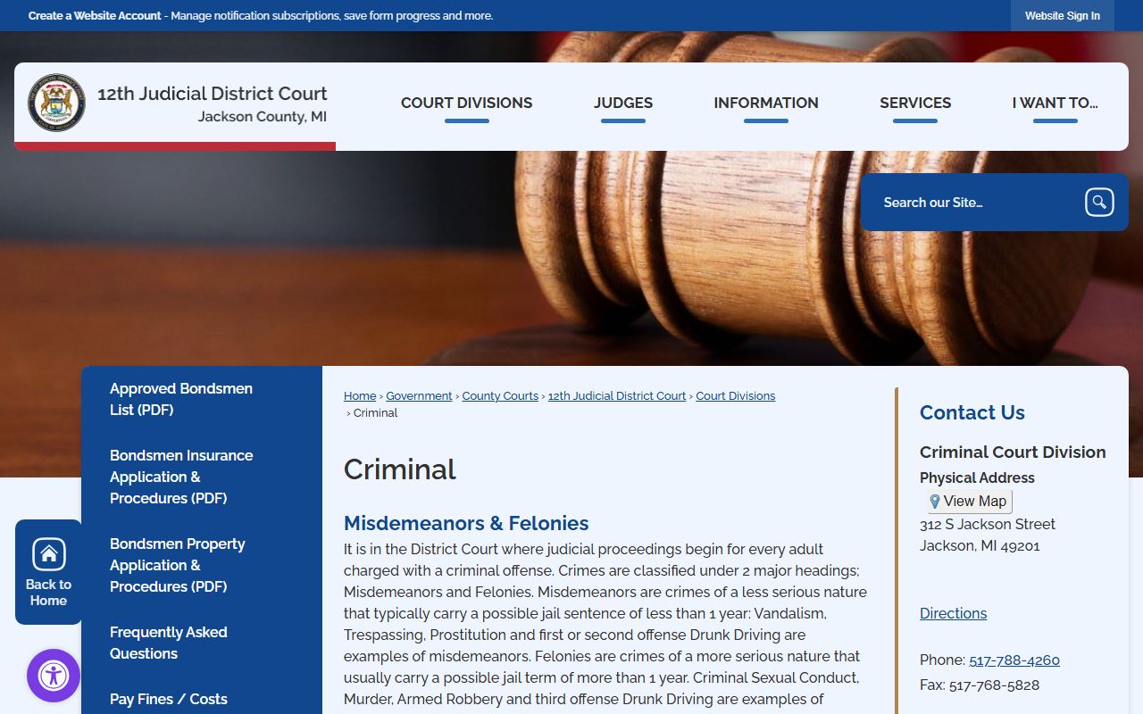 Jackson County 12th District Court criminal records page