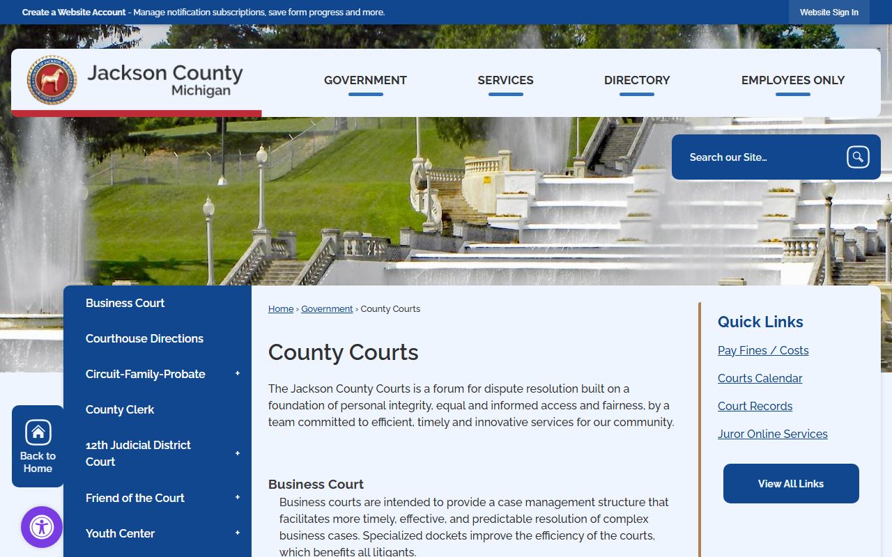 Jackson County Courts overview page for 4th Circuit and district courts