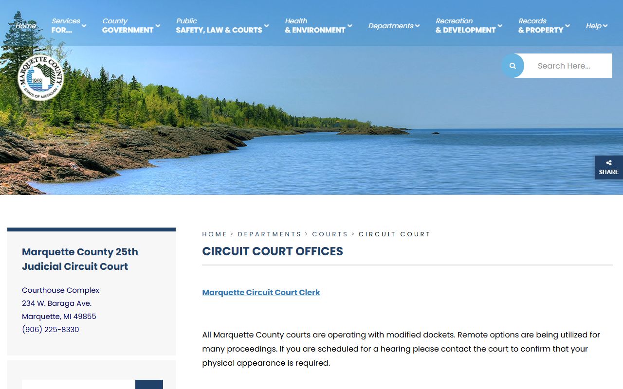 Marquette County Circuit Court page for criminal court records