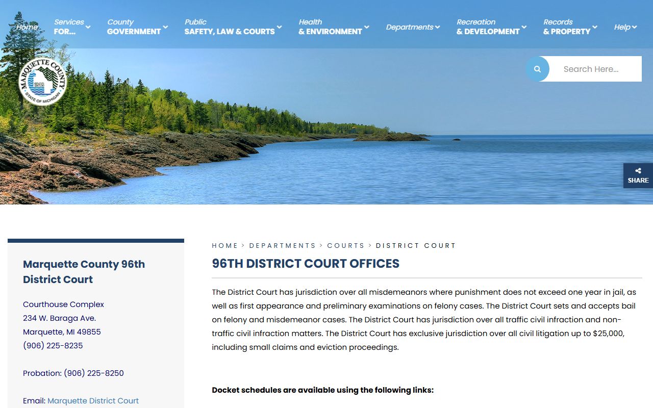 Marquette County District Court for misdemeanor criminal records