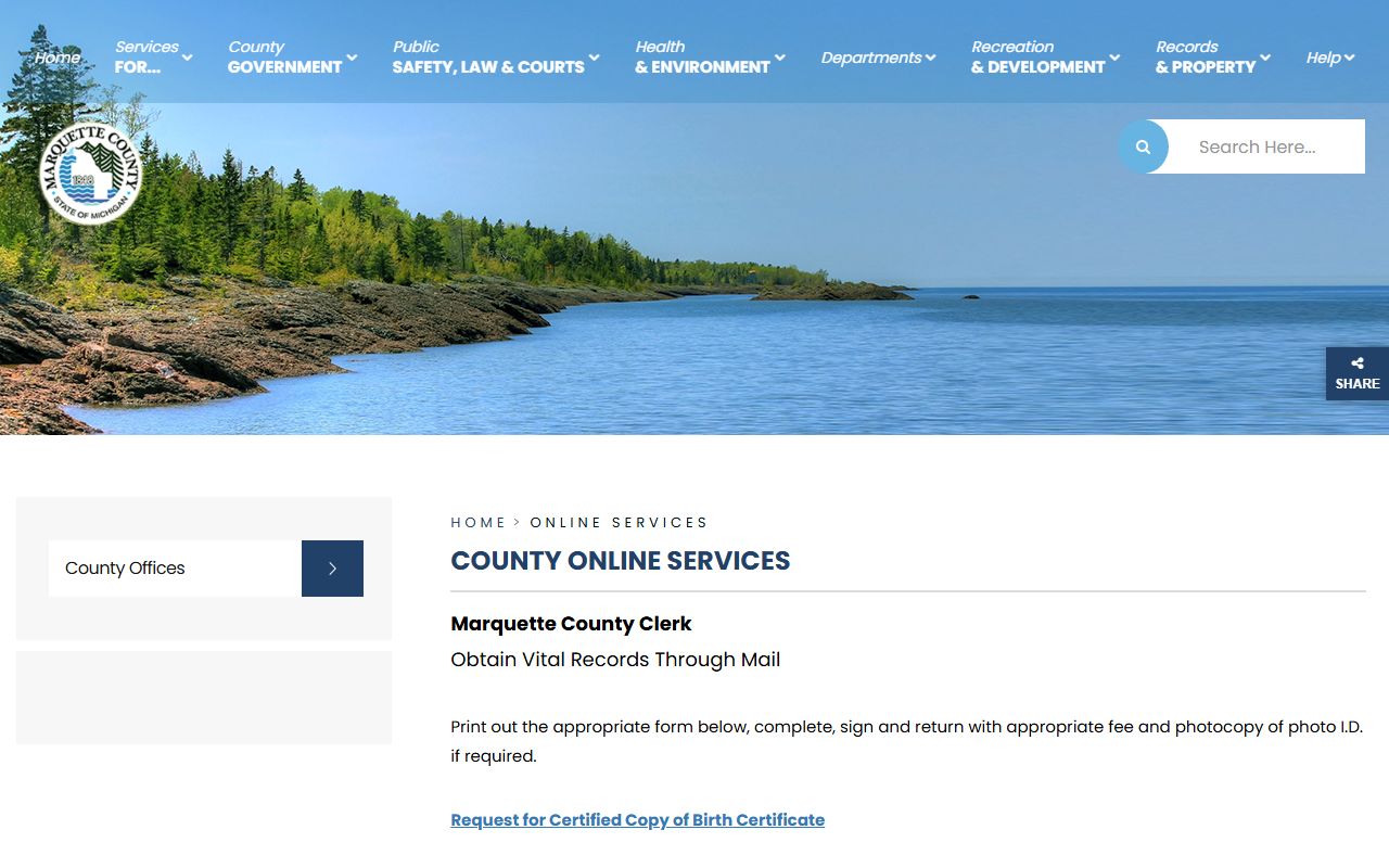 Marquette County online services for criminal court record searches