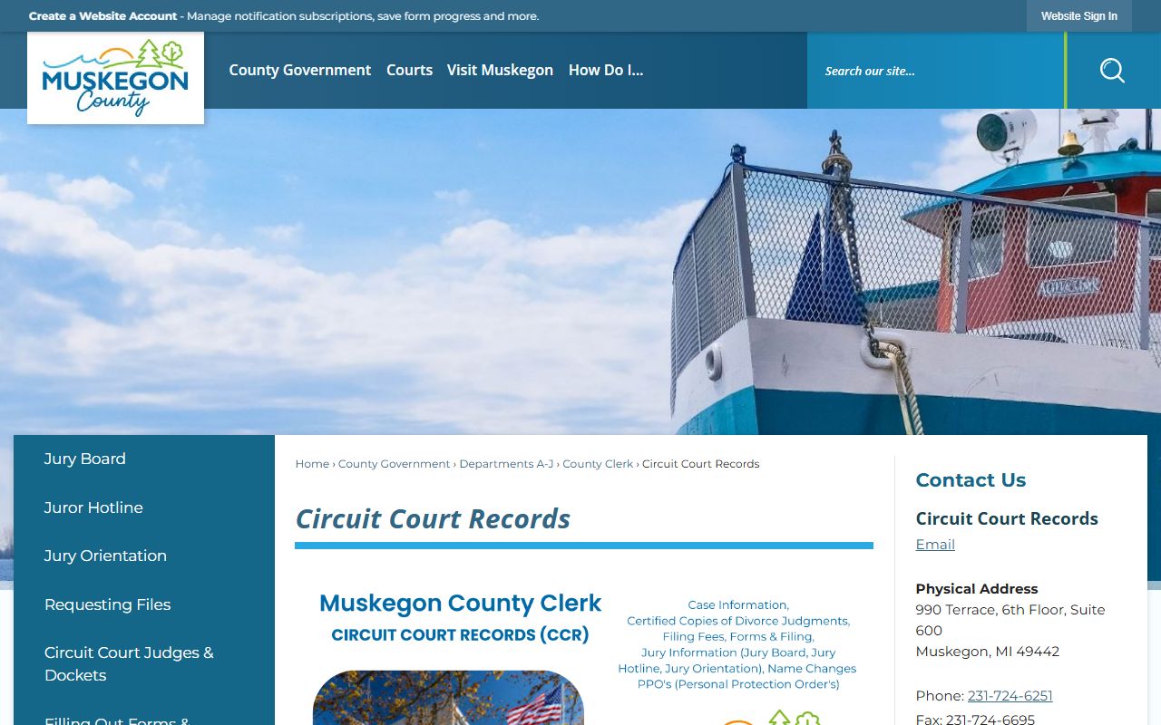 Muskegon County Circuit Court Records page for criminal case search