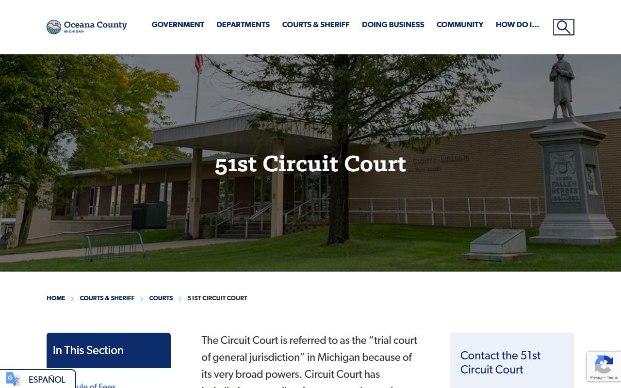 Oceana County Circuit Court page for criminal case filings