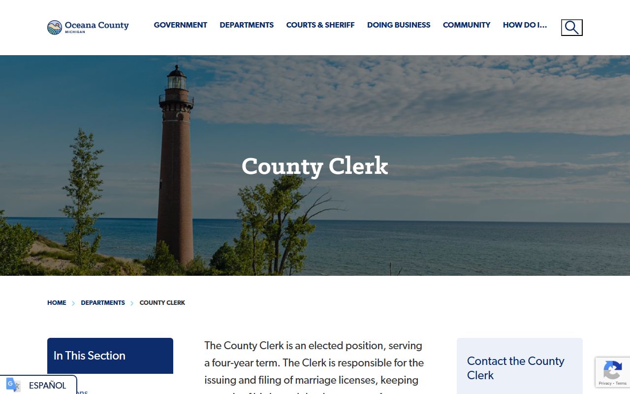 Oceana County Clerk page for criminal court records access