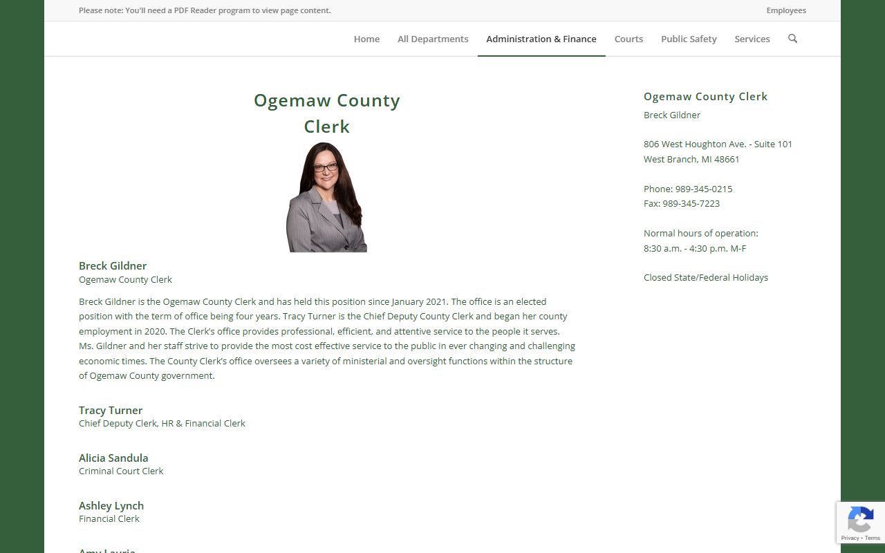 Ogemaw County Clerk website for criminal court records access
