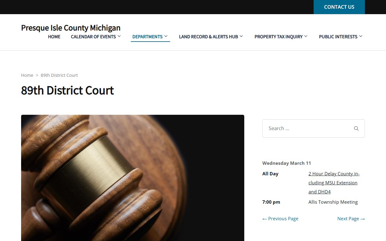89th District Court page for Presque Isle County criminal cases