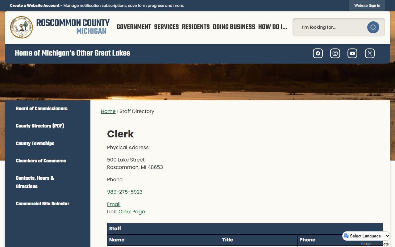 Roscommon County Clerk and Register directory for criminal court records