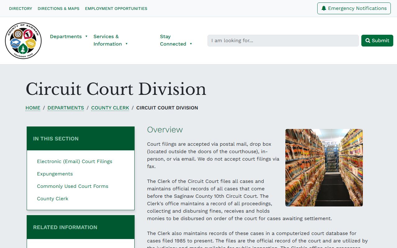 Saginaw County Circuit Court Records page for criminal court records