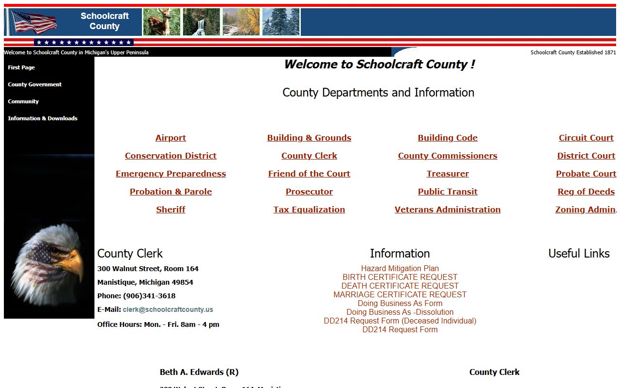 Schoolcraft County Clerk page for criminal court records access in Manistique