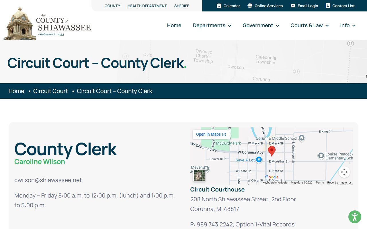 Shiawassee County Circuit Court Clerk page for criminal case records