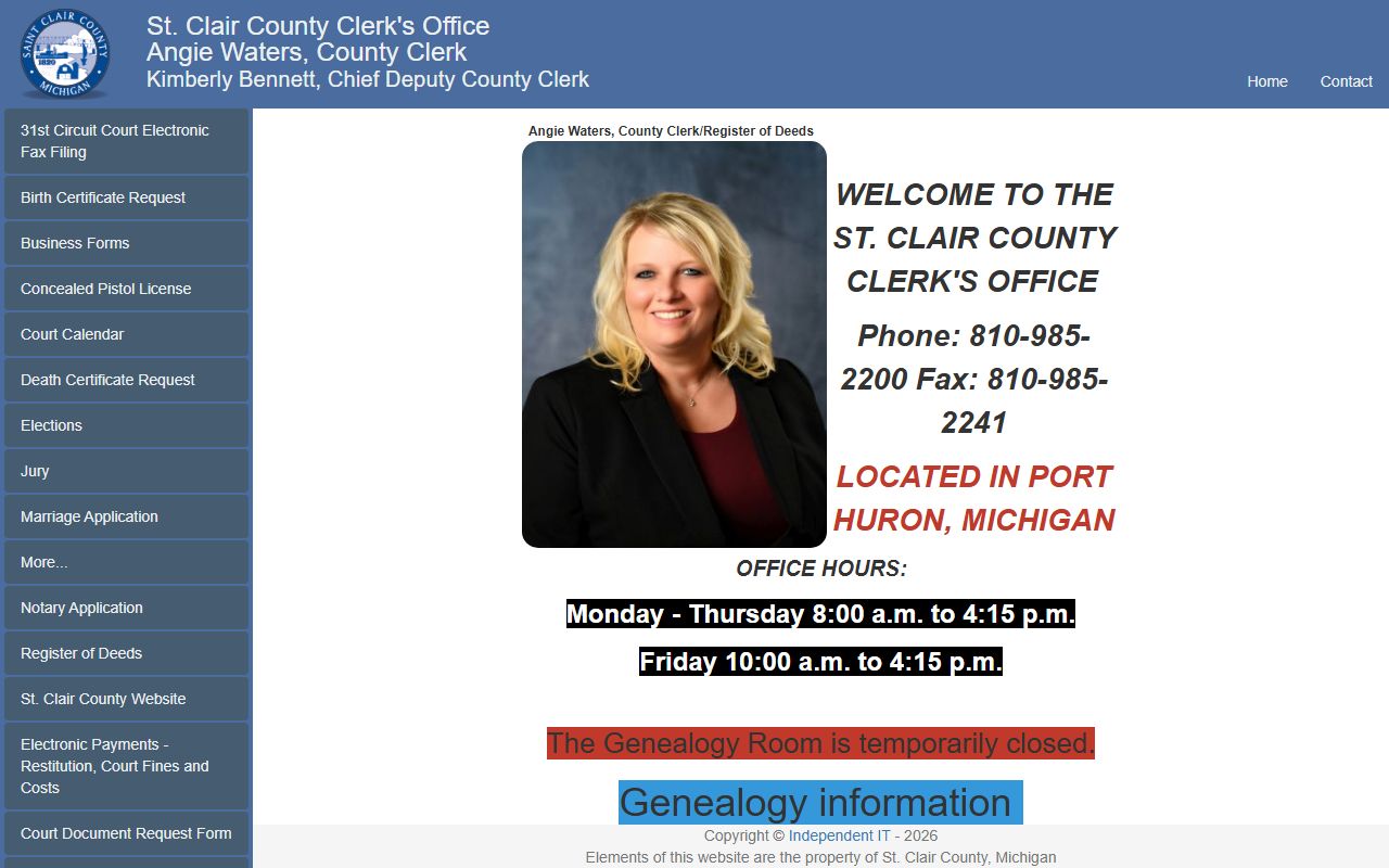 St. Clair County Clerk website for criminal court records in Port Huron