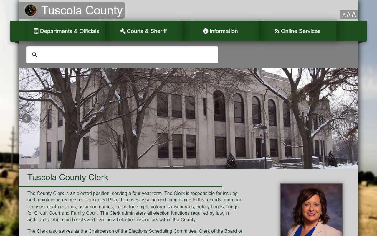 Tuscola County Clerk page for criminal court records in Caro Michigan