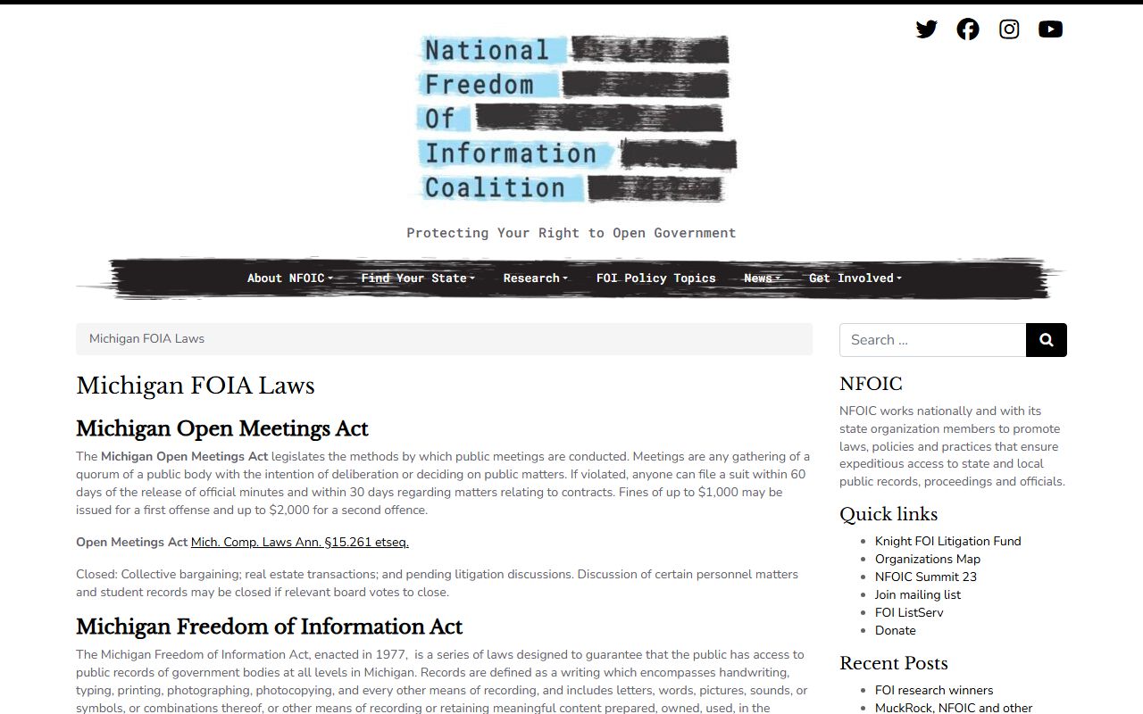FOIA law reference guide for Michigan criminal court records and public records access