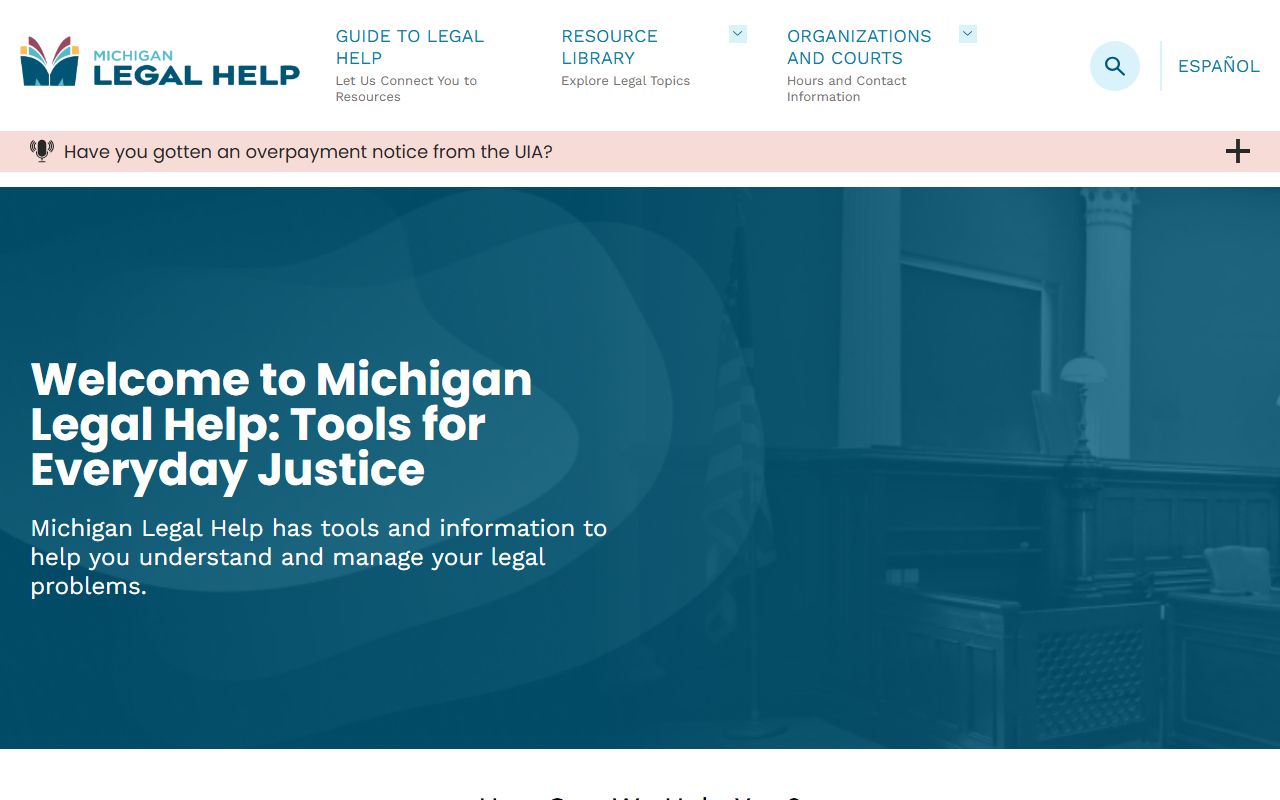 Michigan Legal Help website providing free resources for criminal court records and legal assistance